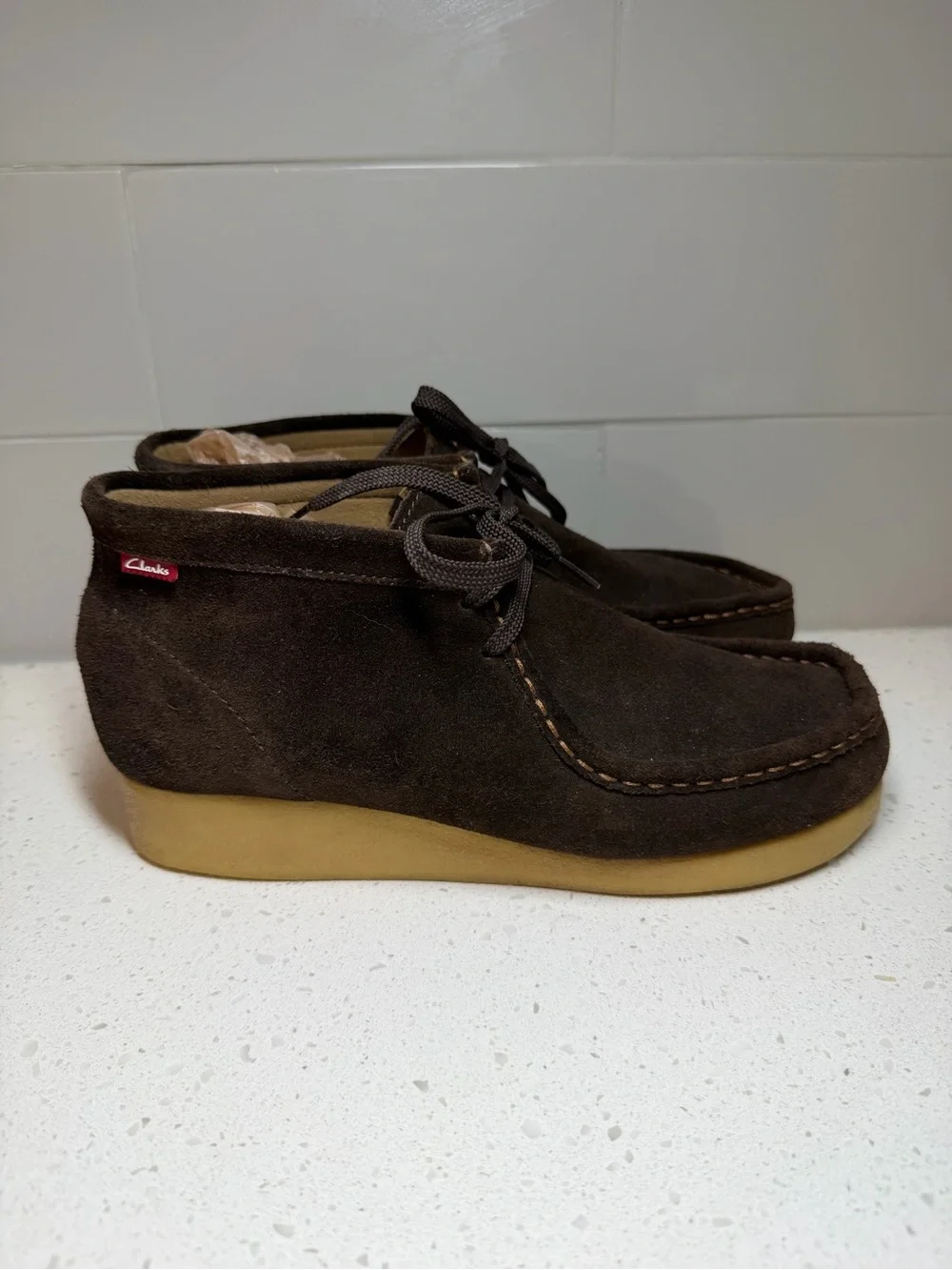 Clarks Men’s Chukka Boots Dark Brown Suede Stinson shoes hi ankle men’s size 8